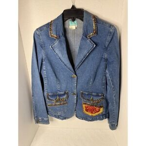 Nancy Bolen Denim Jacket & Flare Jeans Set Embellished Medium 12 & Embroidery